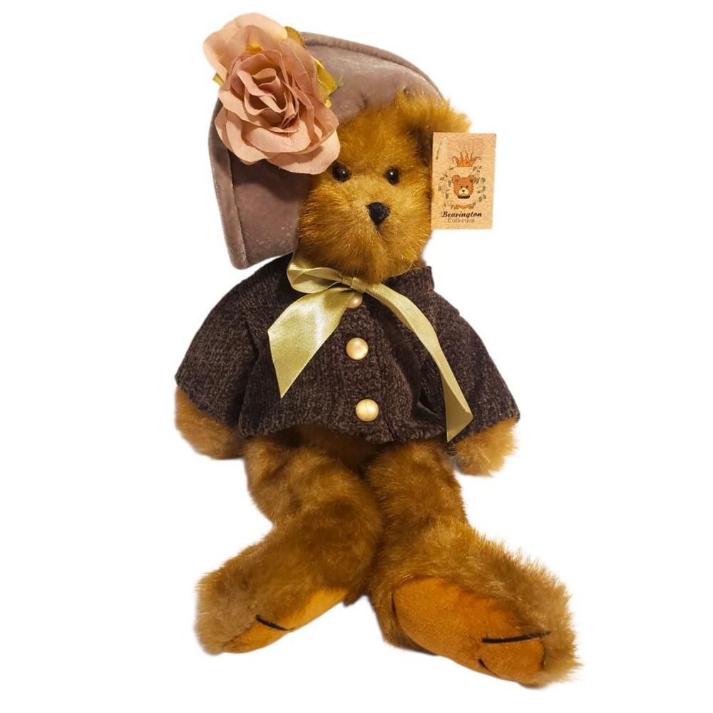 Bearington Collection Jessica #1123 15" Faux Mink Plush Bear Sweater Bow Hat